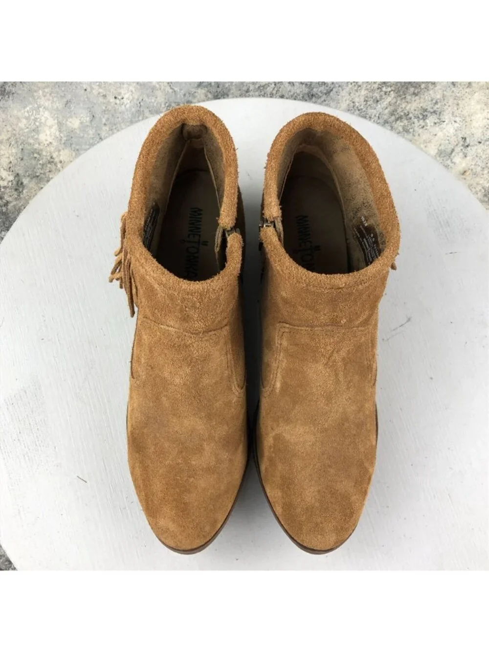 Minnetonka Women's Size 9.5 Blake Brown Suede Fringe Side Zip Ankle Booties